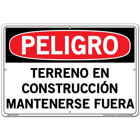 Vestil Aluminum Sign, 12-1/2" Height, 18-1/2" Width, Aluminum, Rectangle, Spanish SI-D-38-D-AL-040-S
